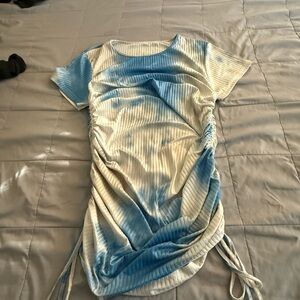 Blue and White Ruched Dress